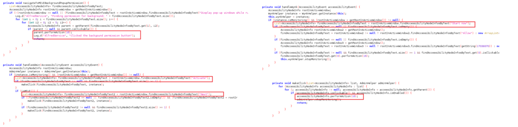 Figure 4 – Malware abusing Accessibility Service