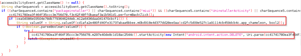 Figure 15 – Malware auto uninstallation code