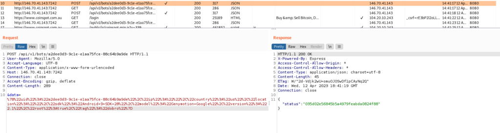 Figure 6 – Malware sending the basic device information
