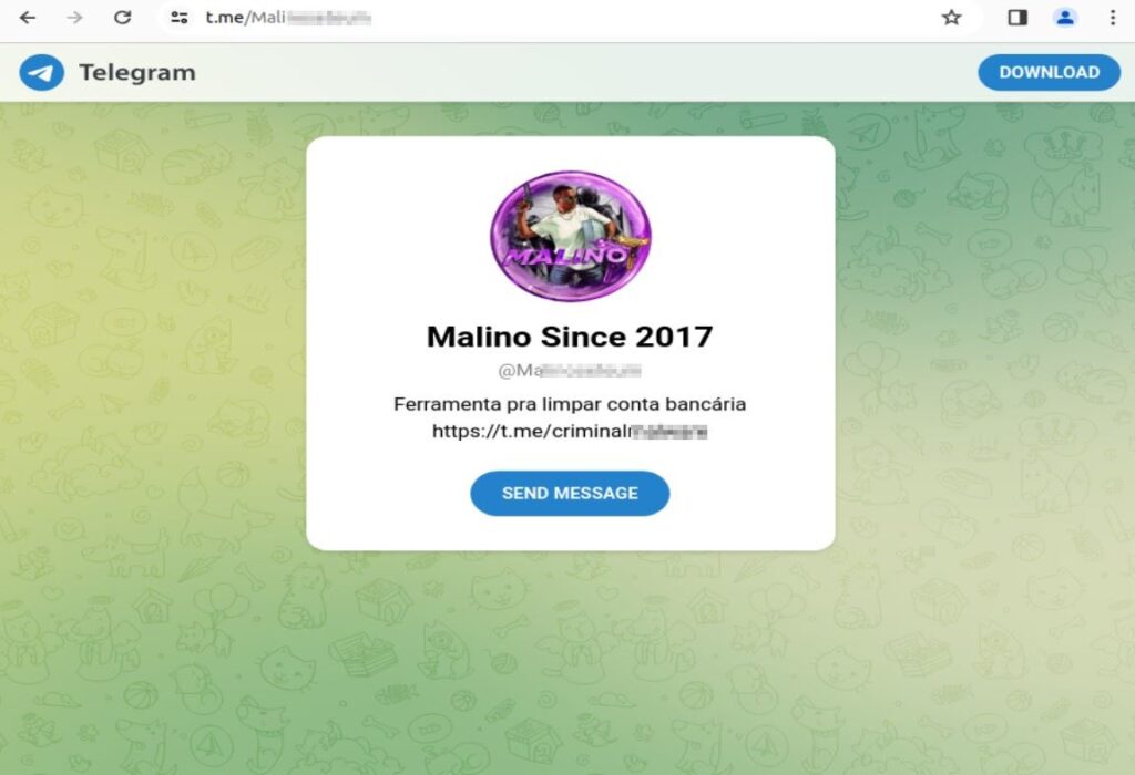 The Fate of the CriminalMW Group: Endgame or a New Rebranding Journey? 2 Figure 2 – Telegram handle of Threat Actor Malino