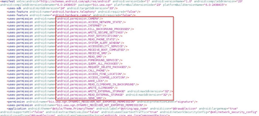 The Fate of the CriminalMW Group: Endgame or a New Rebranding Journey? 22 Figure 22 – Permissions mentioned in the recent samples