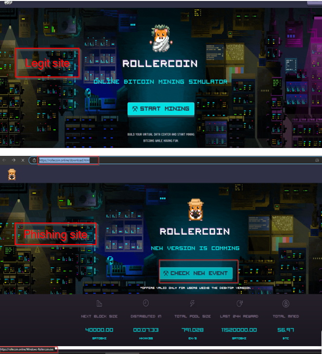 Figure 3 – Legit site Top and Phishing sitebottom