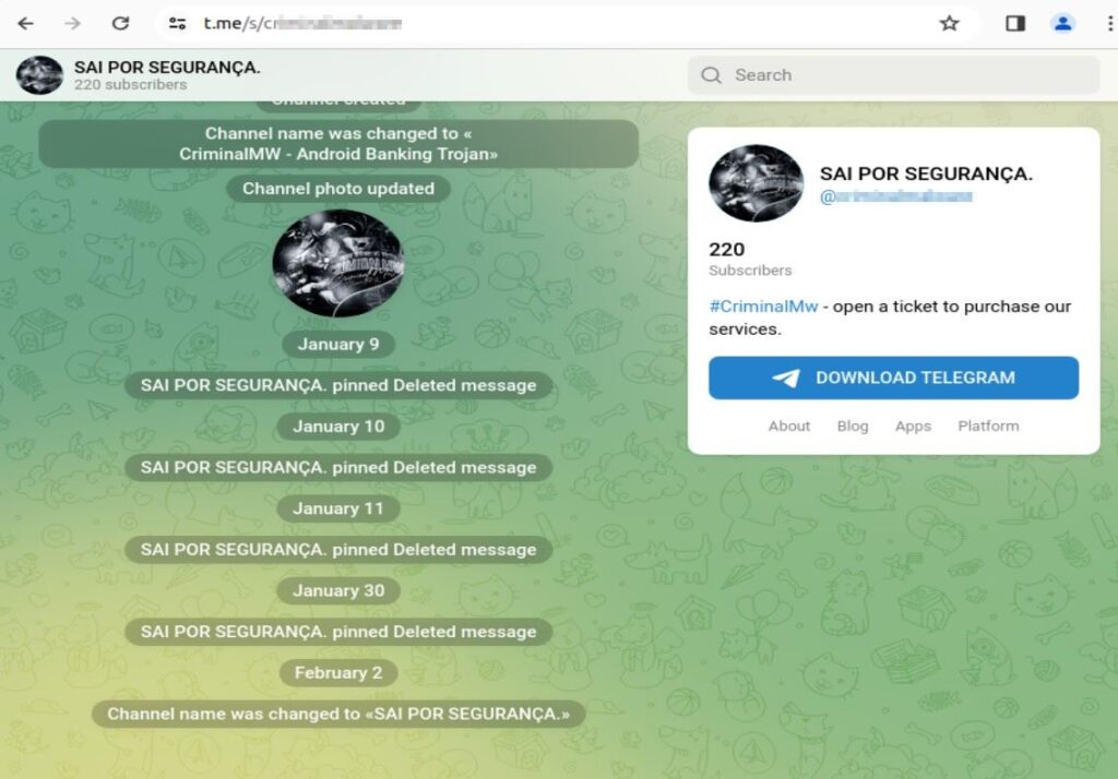 The Fate of the CriminalMW Group: Endgame or a New Rebranding Journey? 5 Figure 5 – Deleted chat and pinned message from public Telegram channel