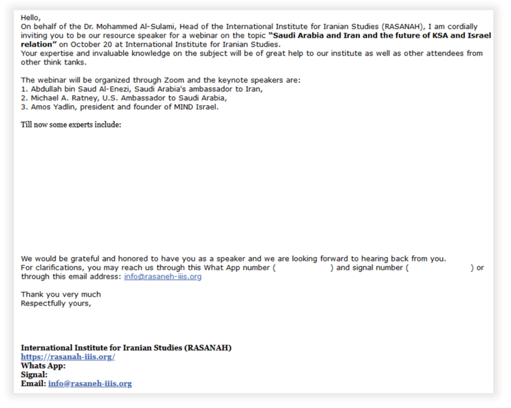 Threat Actor Profile: Magic Hound 10 Phishing Email Masquerading as IIIS
