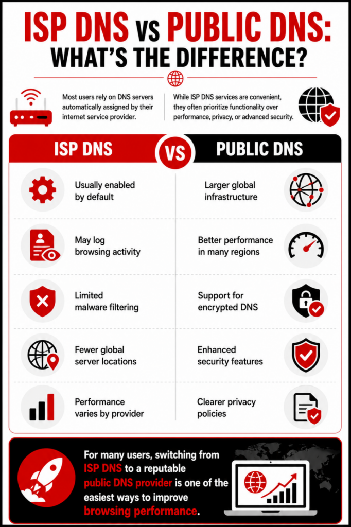 Best DNS Servers for Security, Privacy & Speed 2026 2 ISP DNS vs Public DNS What's the Difference