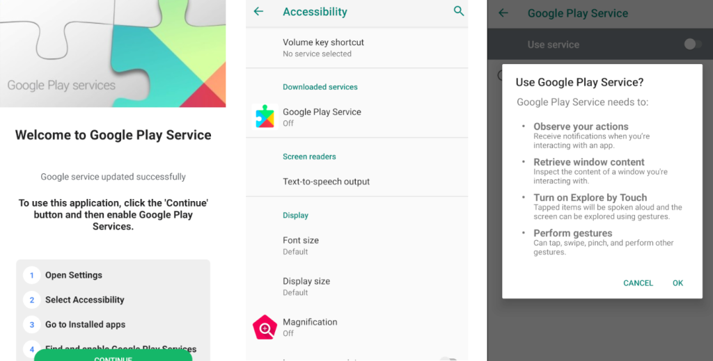 Figure 5 – Malware prompting victims to enable Accessibility services