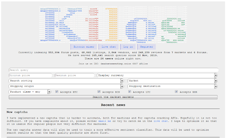 Kilos dark web search engines