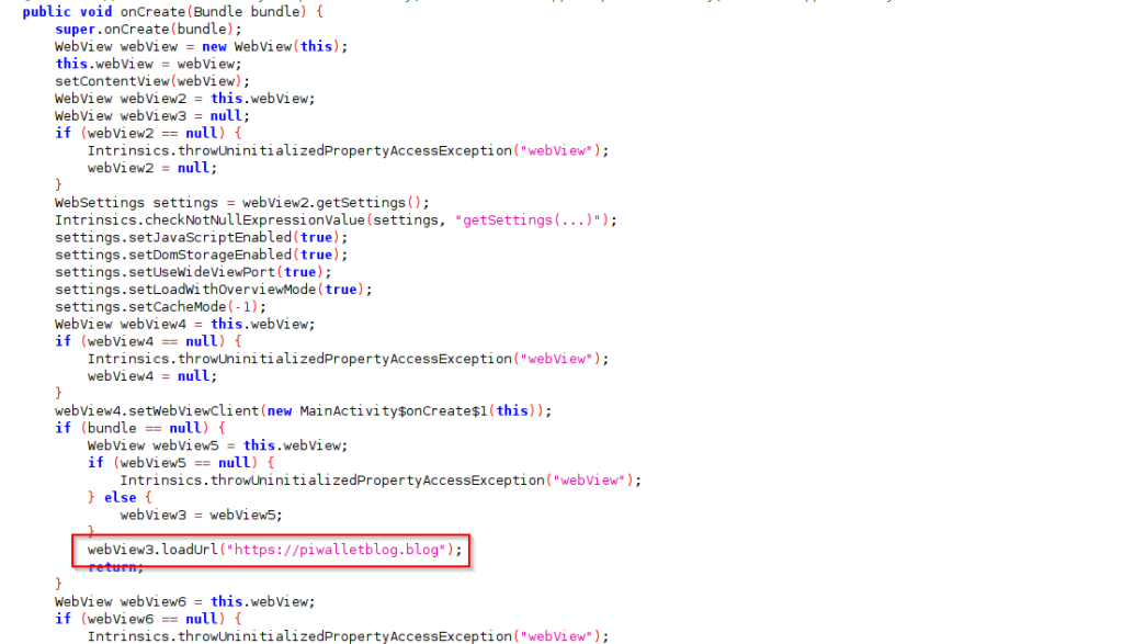 Cyble Figure 7 – Loading phishing URL into WebView