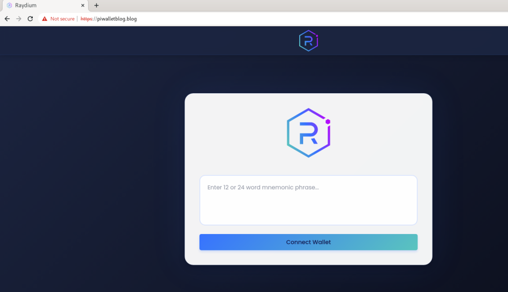 Cyble Figure 8 – Phishing site impersonating the Raydium wallet and asking for the Mnemonic phrase