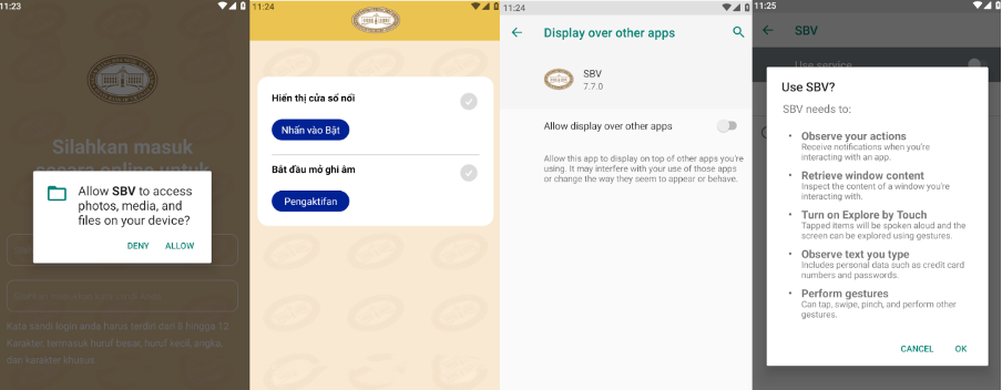 Malware loading phishing page and prompting the user to grant permissions