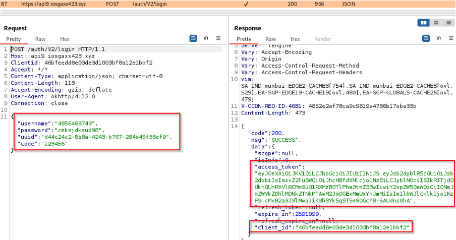 Receiving access token and client ID