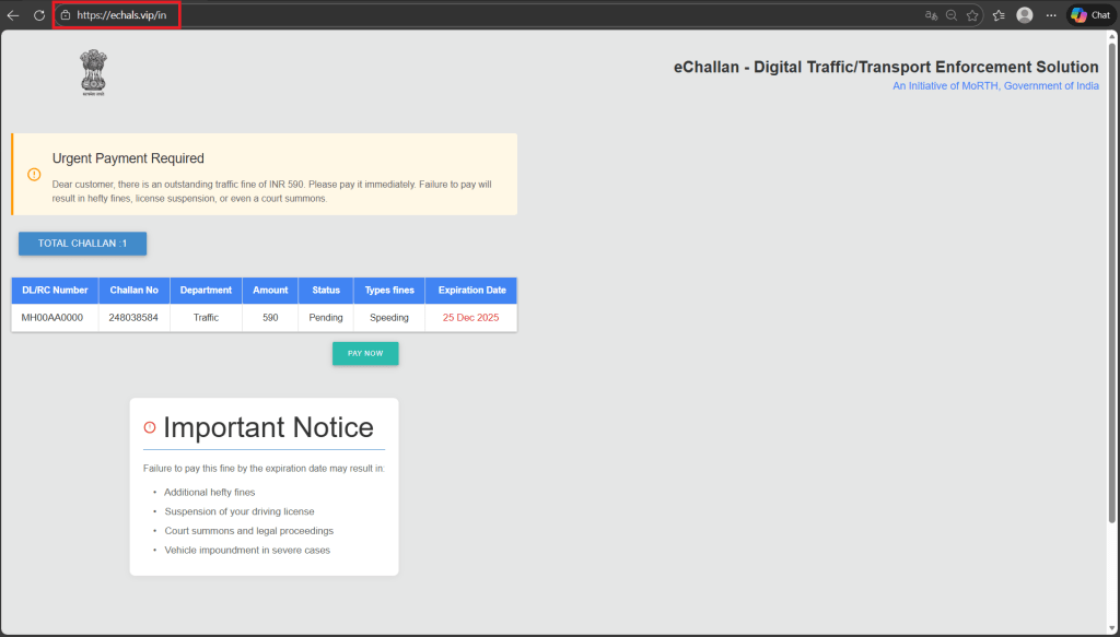 Figure 4: Fraudulent e-Challan record generated