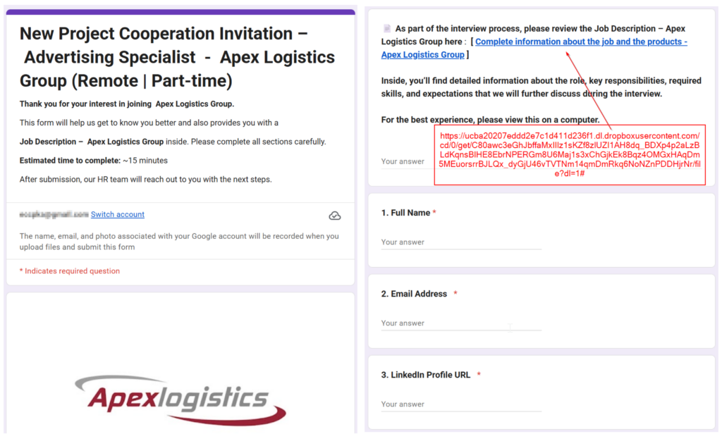 Figure 5 Google Form with hyperlink