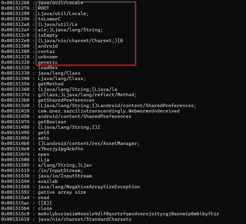 Figure 4 – Decrypted strings from native code, MiningDropper
