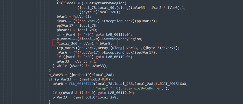 Figure 5 – XOR decryption code in the native file