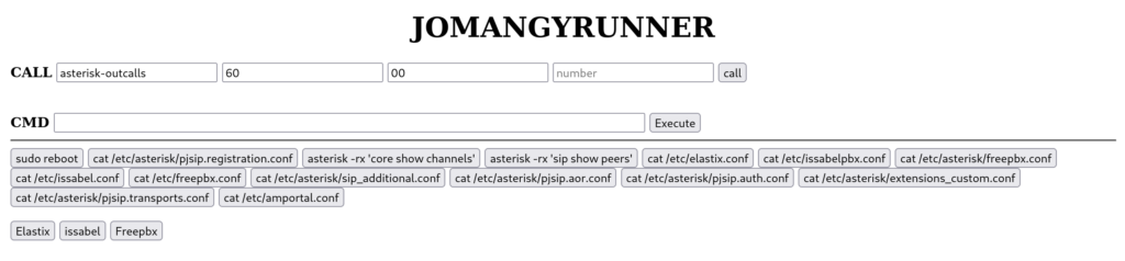 JOMANGY: INJ3CTOR3's Self-Healing FreePBX Toll Fraud Campaign 2 Figure 2 – JOMANGY Webshell Operator Panel