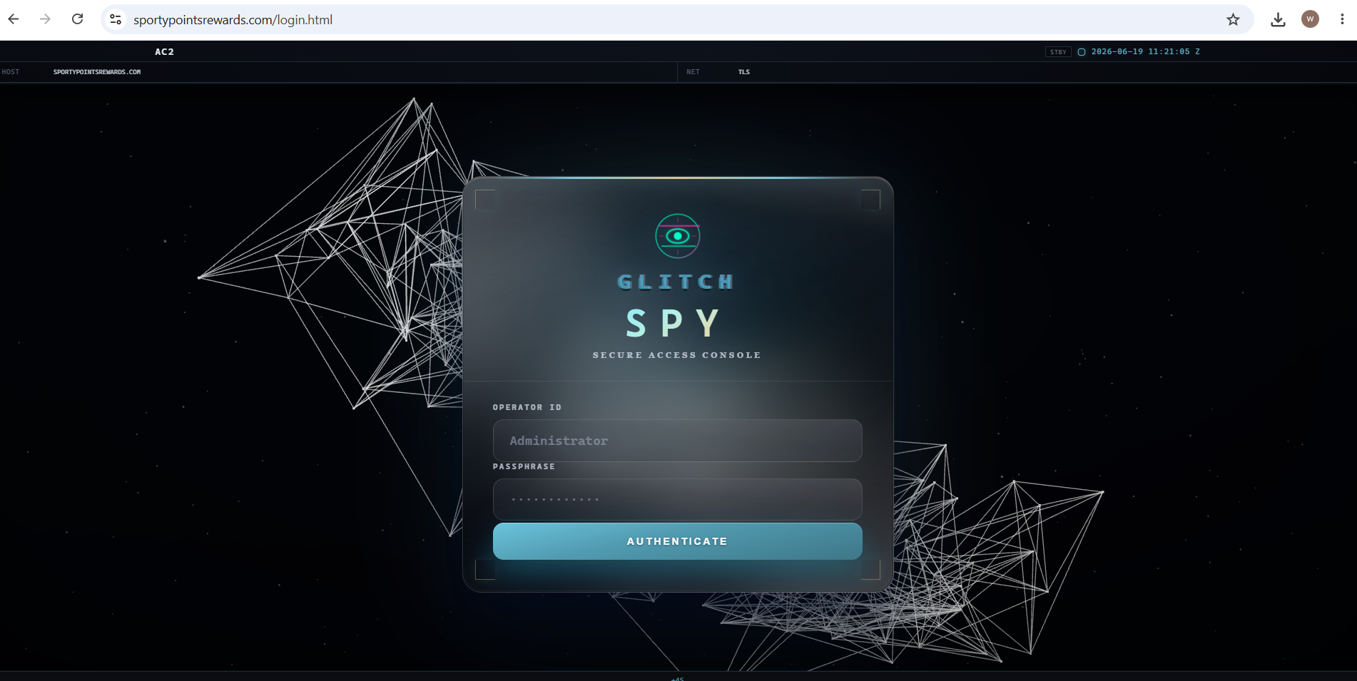 Figure 3 Glitch SPY admin login panel