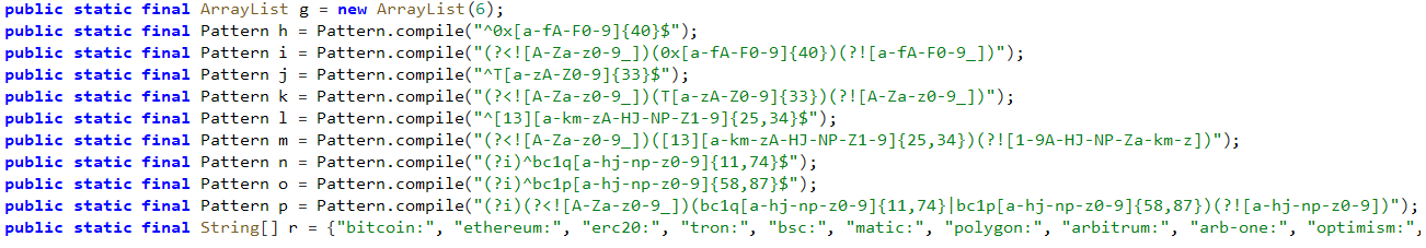 Figure 8 – Malware implemented crypto wallet address pattern match
