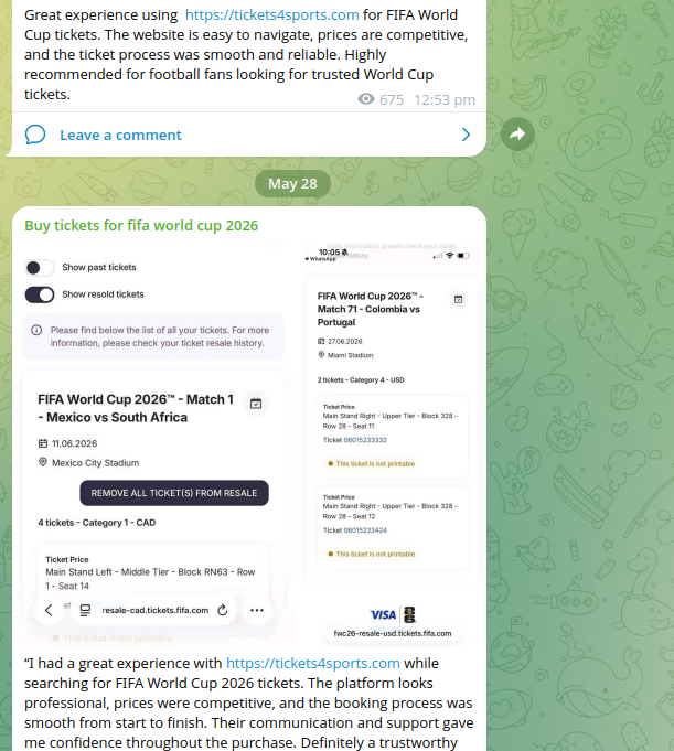 Telegram Ticket Testimonial Used to Build Buyer Trust