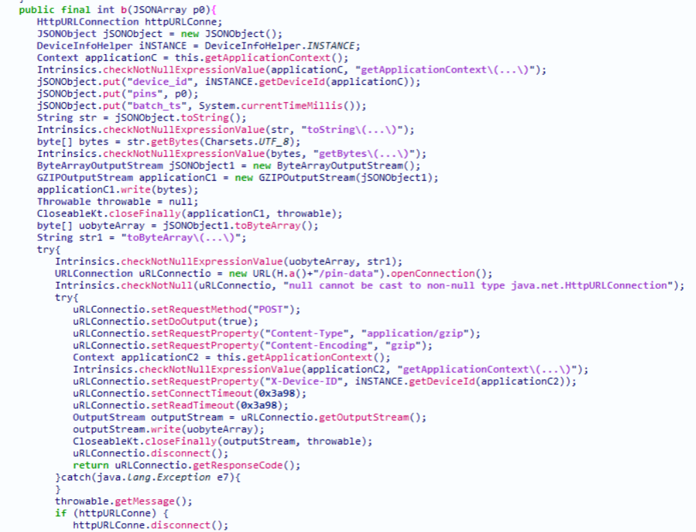 Figure 16 – Captured PIN upload activity