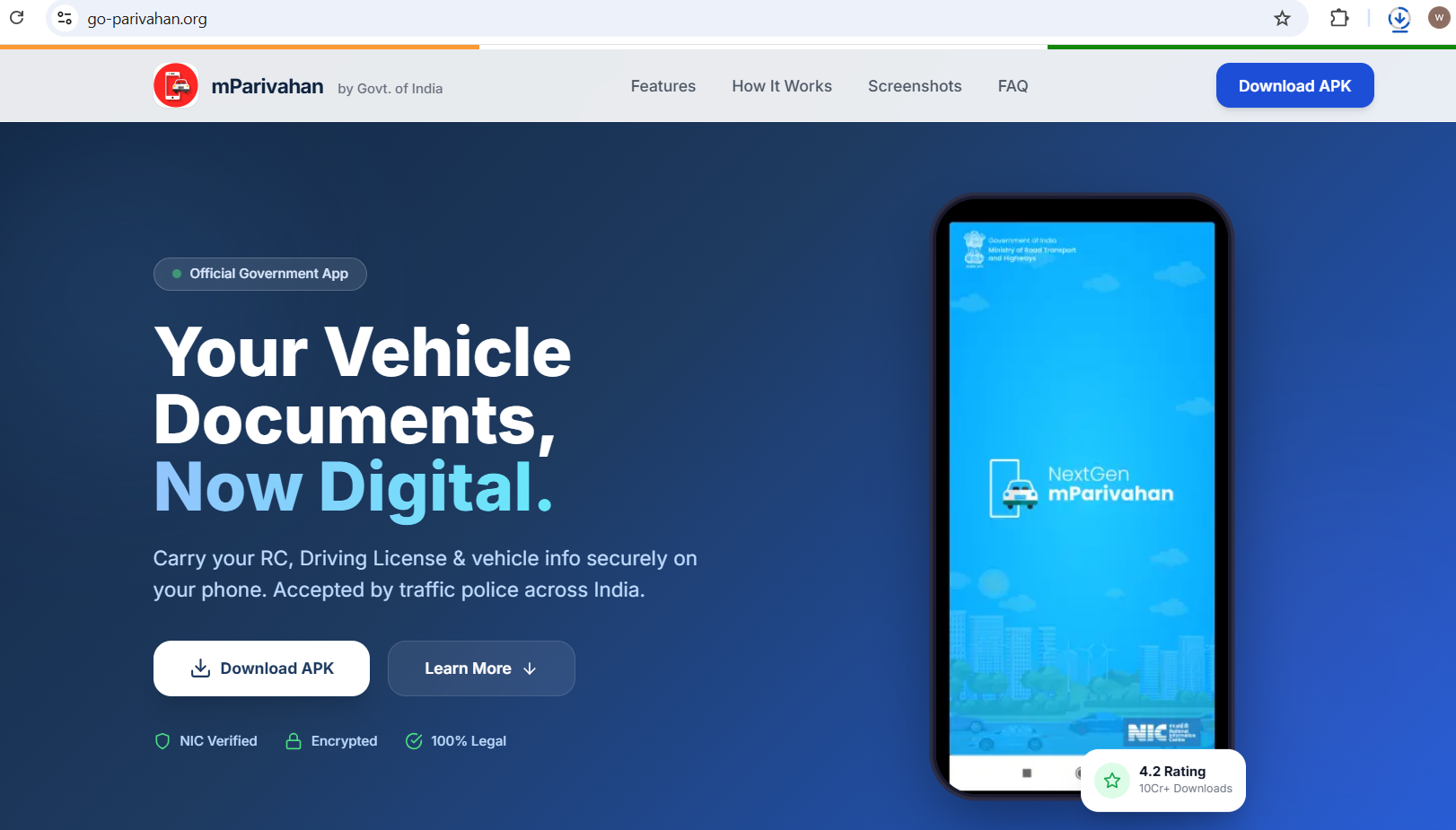 The GhostX Ecosystem: Forged in Transit, Licensed to Deceive 4 Figure 3 – Fake mParivahan website prompting to download APK file